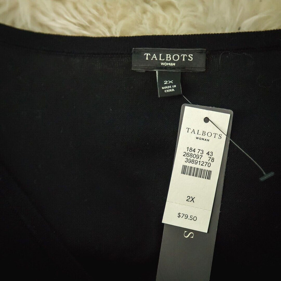 Talbots Plus Size 2X Black Scoop Neck Dolan 3/4 Sleeve Cotton Blend Sweater NEW - Picture 3 of 5
